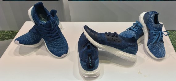 Parley collects the plastic from the ocean, Far Eastern recycles into yarn for Adidas to produce the sports shoes.