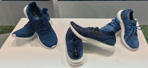 Parley collects the plastic from the ocean, Far Eastern recycles into yarn for Adidas to produce the sports shoes. Parley collects the plastic from the ocean, Far Eastern recycles into yarn for Adidas to produce the sports shoes.