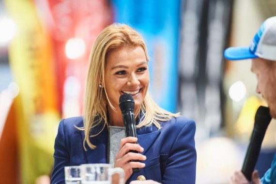 Gewann zehn Medaillen bei vier Olympischen Spielen: Franziska van Almsick bei der ISPO Munich 2018. Gewann zehn Medaillen bei vier Olympischen Spielen: Franziska van Almsick bei der ISPO Munich 2018.