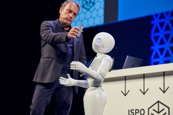Messe München GmbH Nicolas Boudot with Pepper the Robot at this Keynote