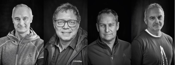 Ein Teil des neuen Führungsteams bei Schöffel (v.l.n.r.): Peter Schöffel (Geschäftsführer), Reiner Gerstner (Marketing), Stefan Merkt (Vertrieb), Peter Sontheimer (Produkt).