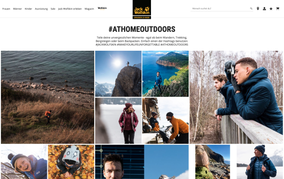 Jack Wolfskin focuses on user-generated content and also presents Instagram posts from users on the company's homepage.