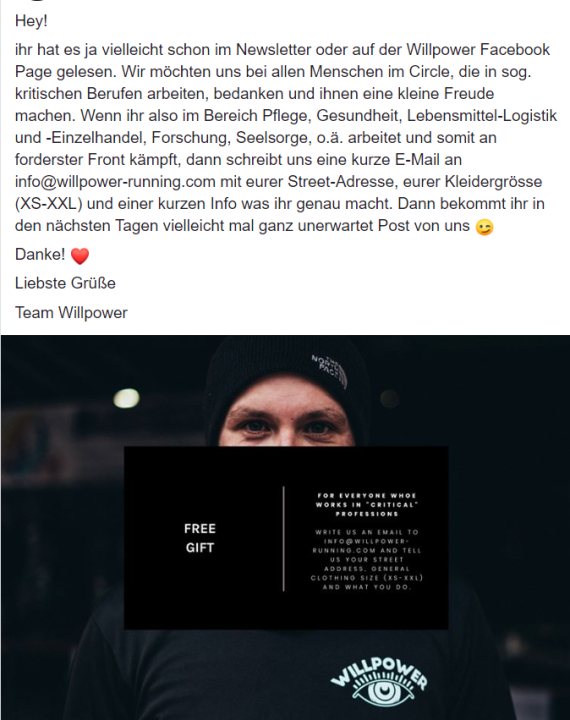 Facebook-Post von Willpower Running Facebook-Post von Willpower Running
