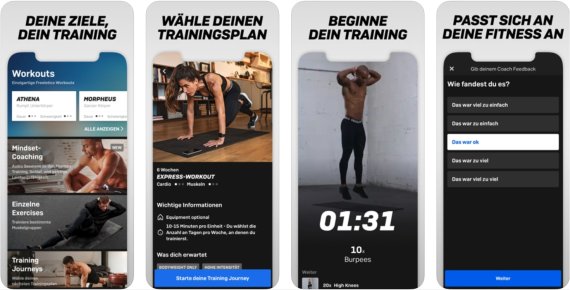 Screenshots aus der Freeletics Training Fitness App