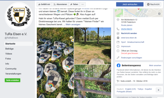 Der Sportverein Tura Elsen legt an Wegesrändern Steine mit dem Vereinslogo zum Entdecken für Kids aus.