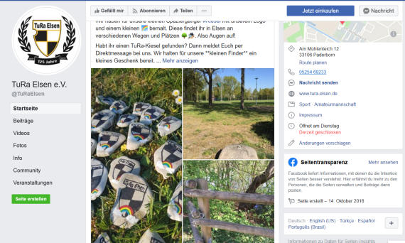 Der Sportverein Tura Elsen legt an Wegesrändern Steine mit dem Vereinslogo zum Entdecken für Kids aus. Der Sportverein Tura Elsen legt an Wegesrändern Steine mit dem Vereinslogo zum Entdecken für Kids aus.