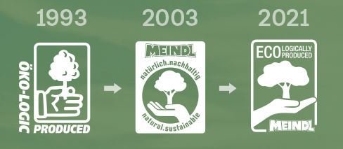 The Meindl sustainability logo through the ages