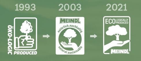 Das Meindl-Nachhaltigkeitslogo im Wandel der Zeit