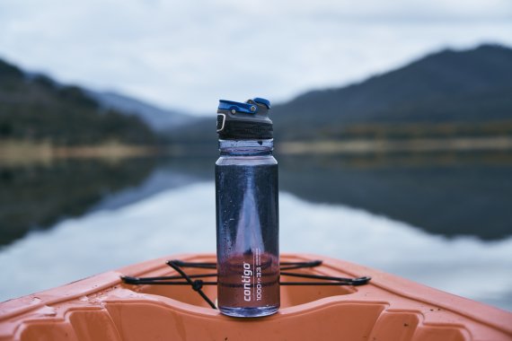 contigo bottle on the canoe