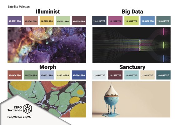 ISPO Textrends Satellite color palette for fall/winter 2025/26.