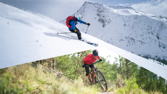 Skifahrer (oben), Mountainbiker (unten)