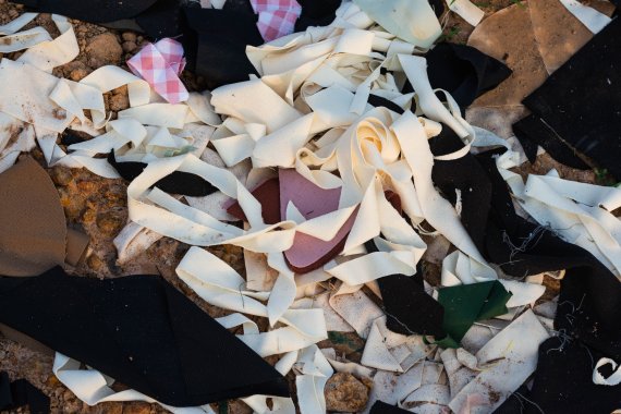 Waste consisting of colorful pieces of fabric. Waste from clothing factories Textile industry that is difficult to biodegrade