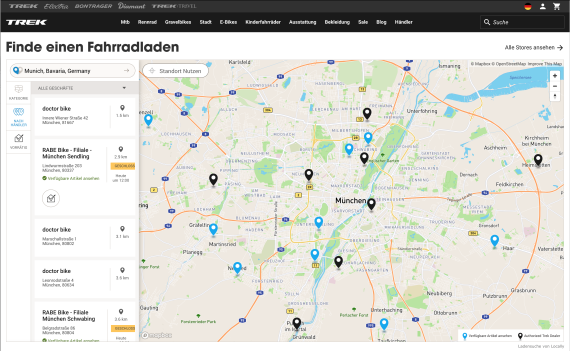 111824_Locally – Schnittstelle zwischen Online- und Offline-Einkauf_TREK Screenshot TREK mit Landkarte