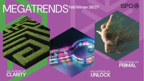 ISPO Textrends Megatrends Fall/Winter 26/27. An image containing text, graphic design, screenshot, graphics.