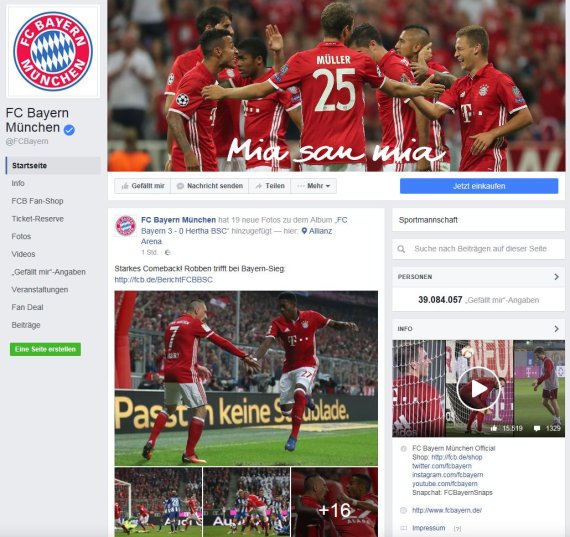 Der Facebook-Account des FC Bayern.