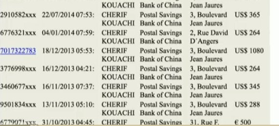 mb-161129-produkt Bankauszüge des Paris Attentäters Chérif Kouachi über Bestellungen gefälschter Sportartikel bei chinesischen Onlineplattformen.