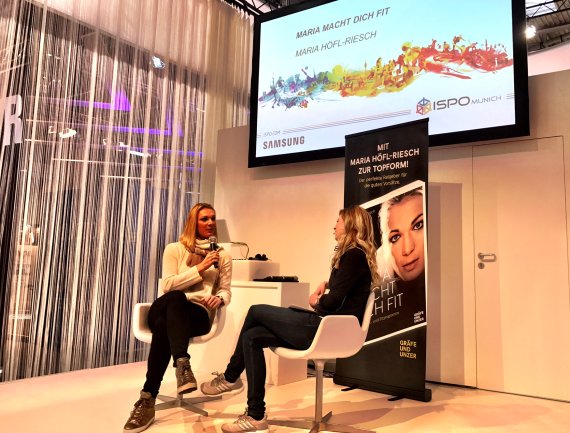 Maria Höfl-Riesch on the Health & Fitness stage at ISPO MUNICH 2017.