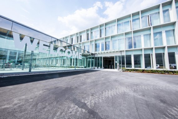 The entrance to the Adidas headquarters in Herzogenaurach.