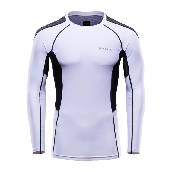 High compression top with contrasting fabrics and taping.