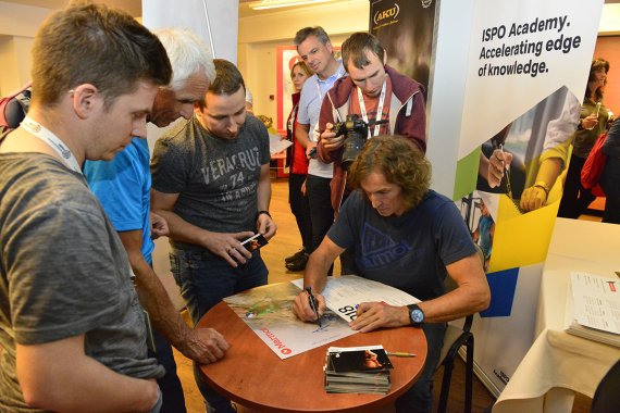 His autographs were in demand. Stefan Glowacz, Marmot Ambassador.  His lecture was an highlight of the ISPO Academy Poland.