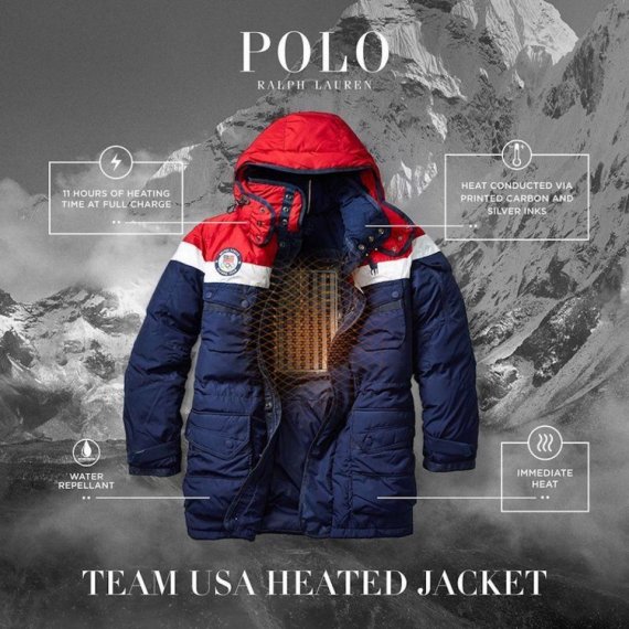 Credit: Ralph Lauren Bei der Eröffnung der Winterspiele 2018 trugen die US-Athleten Jacken von Ralph Lauren mit aufgedruckten Heizelementen.