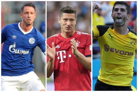Credit: Imago Mit Trikotsponsoring verdienen die Bundesliga-Vereine viel Geld, vor allem Top-Vereine wie FC Bayern (M.), der FC Schalke (l.) und Dortmund.