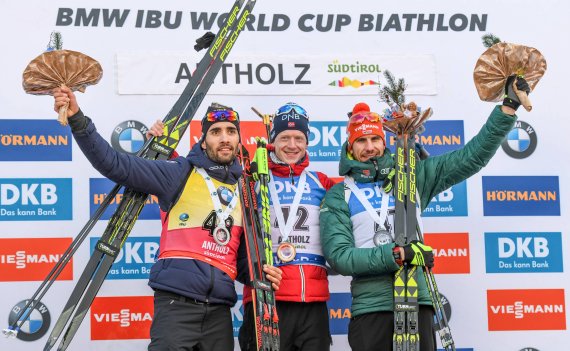Credit: Imago Drei absolute Biathlon-Stars: Martin Fourcade, Johannes Thingnes Bö und Arnd Peiffer (v.l.n.r.).
