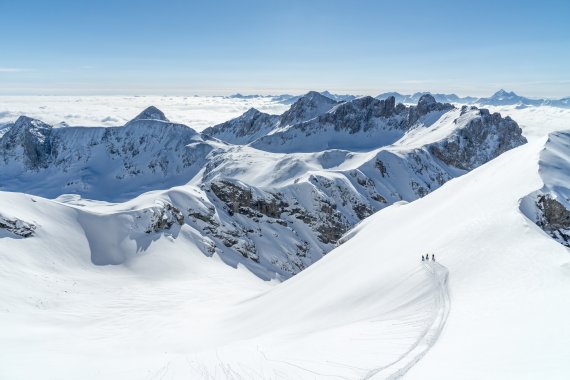 Credit: Christoph Oberschneider Für Freerideprofis: die Steilwandabfahrten am Dachstein.