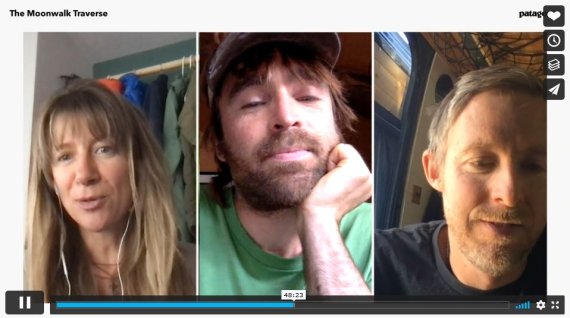 Three climbing legends and Patagonia ambassadors in conversation: Kate Rutherford, Sean Villanueva O'Driscoll and Tommy Caldwell (from left to right).