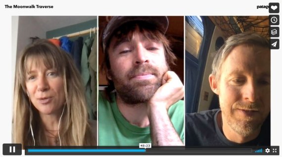 Drei Kletterlegenden und Patagonia-Ambassadors im Talk: Kate Rutherford, Sean Villanueva O'Driscoll und Tommy Caldwell (v.l.n.r.)