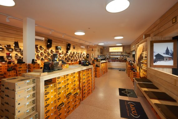 mb-aku_impact_leather AKU shoes on display in shoe shop
