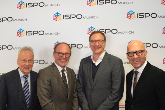 mb-160120-ISPO_Munich_2016_jf_01022 Im Bild (von links): Werner Haizmann (VDS), Frank A. Dassler (WFSGI), Kai Tutschke (Garmin) und Klaus Dittrich (Messe München).