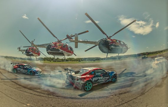 Und Action! Red Bull steht für spektakulären Sport, wie hier beim „Red Bull Heli Drifting” 2015