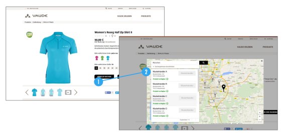 mb-Vaudeecommerce Das Online-Tool „Buy Now In-Store“ soll laut Vaude den stationären Handel zu stärken.
