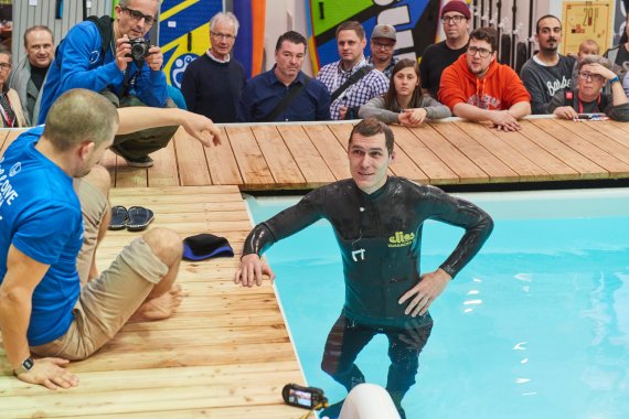 mb-170207-ispo-munich-2017-jf-1896 Freediving in the Water Sports Village with Robert Woltmann (left) and Peter Durdik (right).