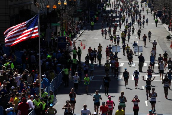 mb-170419-boston-marathon-2014 The Boston Marathon has taken place under heightened security precautions since the bomb attack of April 15, 2013.