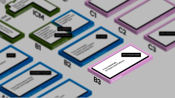 ISPO Hallenplan, auf dem der Textrends-Bereich markiert ist