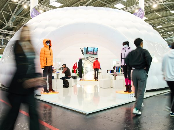 People in front of exhibition area, shopping