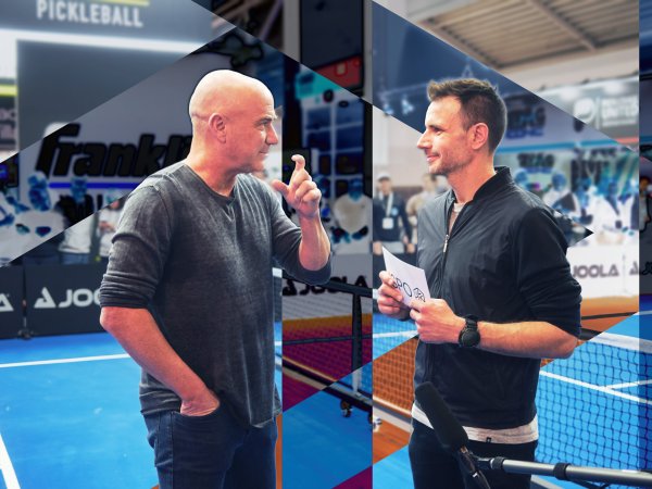 Andre Agassi and Chris Beaufils during an interview