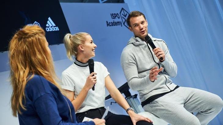 Lena Gehrke (Mi.) and Manuel Neuer at the ISPO Munich 2018 Lena Gehrke (Mi.) and Manuel Neuer at the ISPO Munich 2018