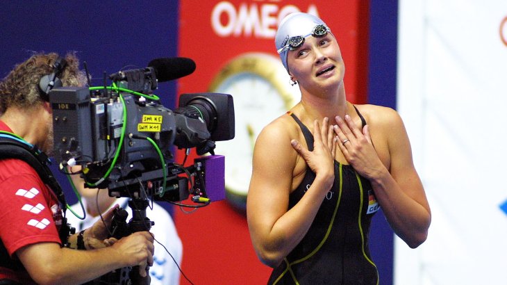 Franziska van Almsick bei der EM 2002 in ihrer Heimatstadt Berlin. Franziska van Almsick bei der EM 2002 in ihrer Heimatstadt Berlin.