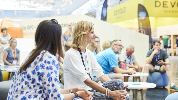 Listeners at the CSR Hub & Sustainability Kiosk in Hall B6 of OutDoor by ISPO 2019.