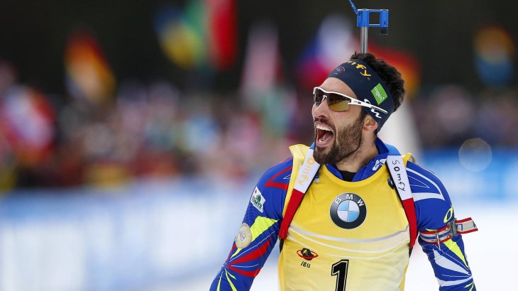 mb-Fourcade-Jubel Martin Fourcade jubelt beim Zieleinlauf.
