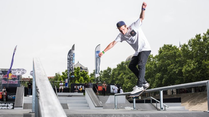 The cool guys on their skateboards are part of the FISE World Series.