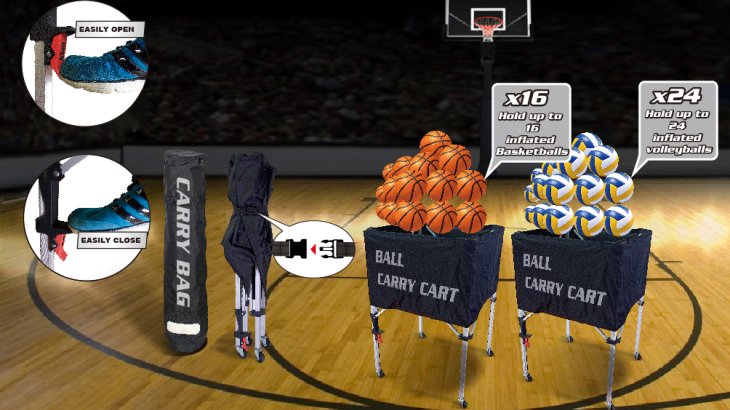 Ball carts for basketball and volleyball.