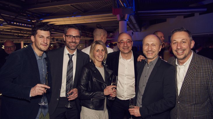 mb-170208-ISPO_Munich_2017_jf_2973 Alexandre Moureu (ISPO France), Tobias Gröber (Leiter GB2 Messe München), Mélanie Pontet, Frédéric Tain (Chefredakteur Agence 1 Terra Net, Sport Guide), Benoit Gazagnes und JC Marchionni