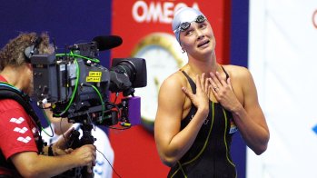 Franziska van Almsick bei der EM 2002 in ihrer Heimatstadt Berlin.