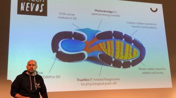 More than two decades with large running shoe companies: True Motion founder Andre Kriwet, here at the running shoe symposium at ISPO Munich, has put all his experience into the U-Tech Nevos.