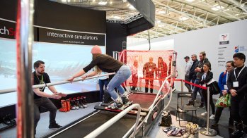Ski and snowboard simulators can be tried out at SkyTechSport booth.