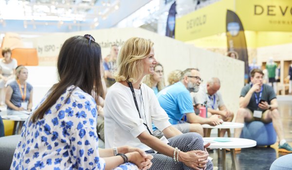 Listeners at the CSR Hub & Sustainability Kiosk in Hall B6 of OutDoor by ISPO 2019.
